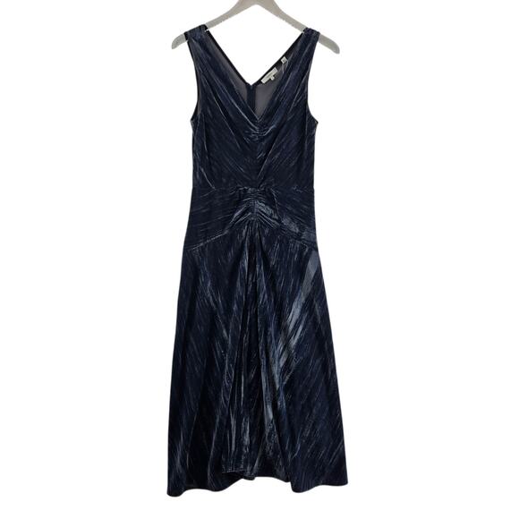Vince Midi Dress Womens 6 Small NEW Ruched Slate Blue Crushed Velvet Sleeveless - Picture 1 of 10